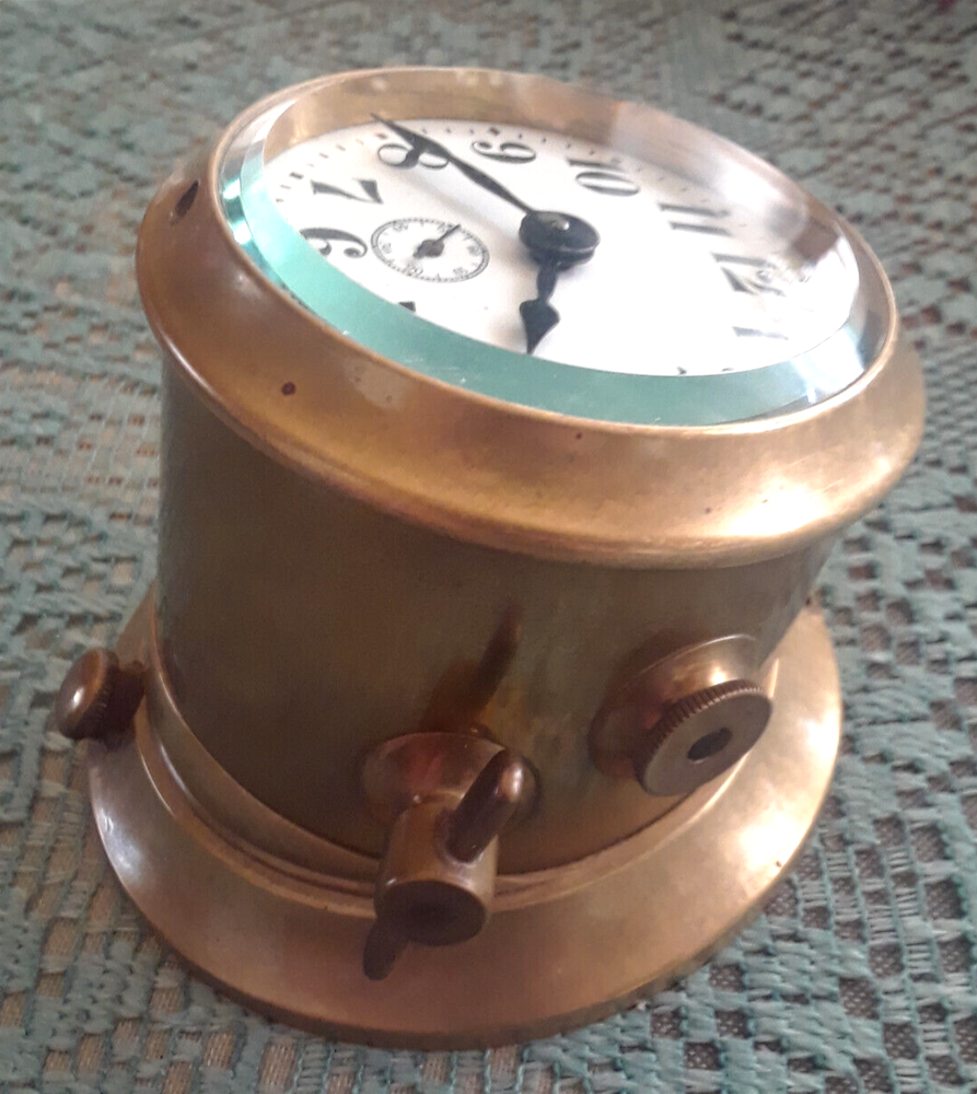 VTG ANTQ Solid Brass Maritime Ship Bulkhead Mech Wind Deck Clock◇XLT◇U.S., WWII?