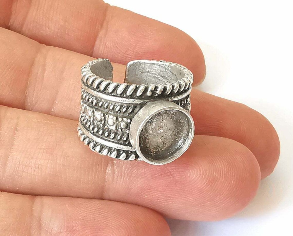 Twisted silver ring blank base settings Adjustable (10 mm Blank) Brass G25449