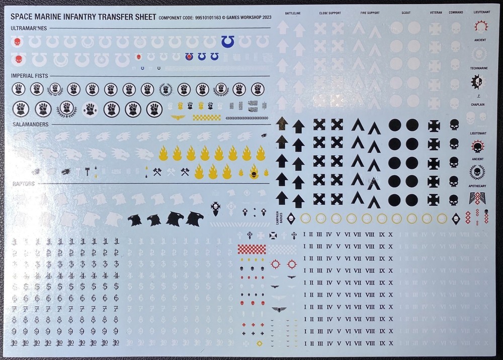 Space Marines Infantry Transfer Sheet Decals Warhammer 40k - (x1)