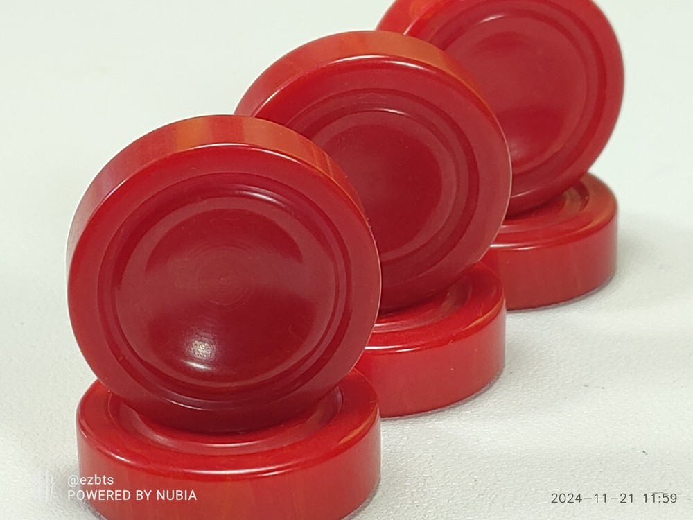 Bakelite Catalin Backgammon Chip Turned Cherry Red LoSwirl 31x9m Replacement 1pc
