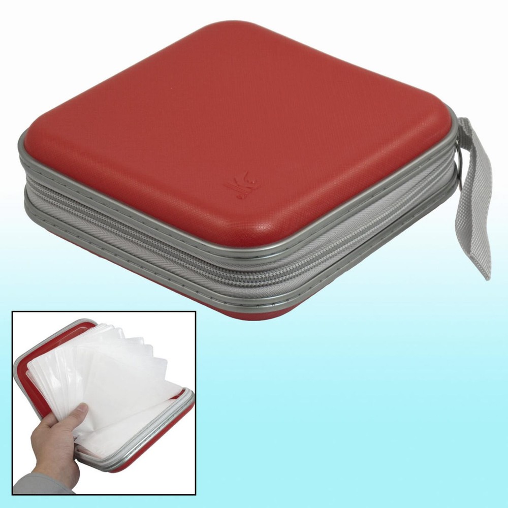 Zipper Closure 40 Pcs CD Discs Square Storage Holder Red