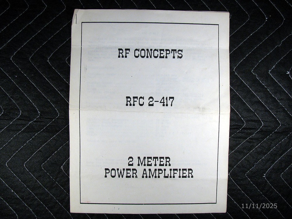 RF Concepts RFC 2-417 2 Meter Power Amplifier Manual