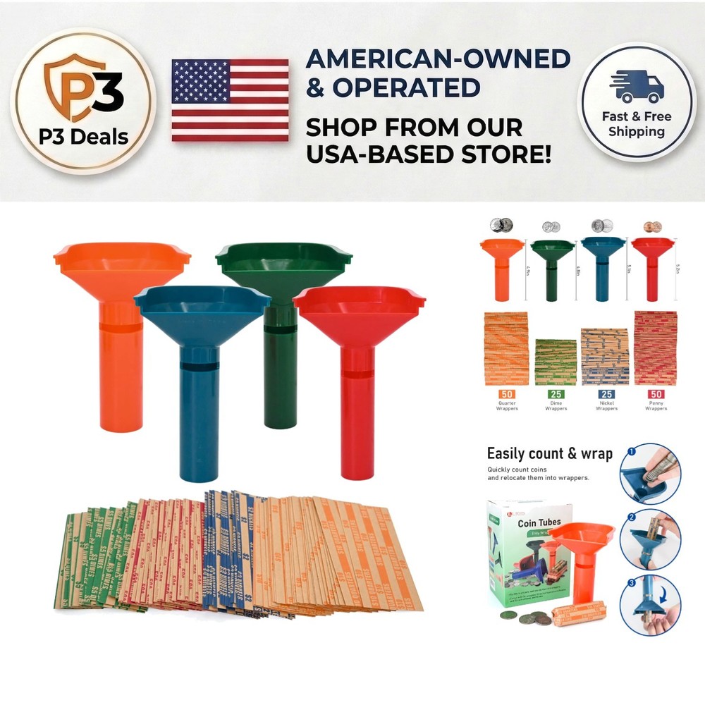 Streamlined 150-Piece Coin Sorting Set with Color-Coded Wrappers & Tubes