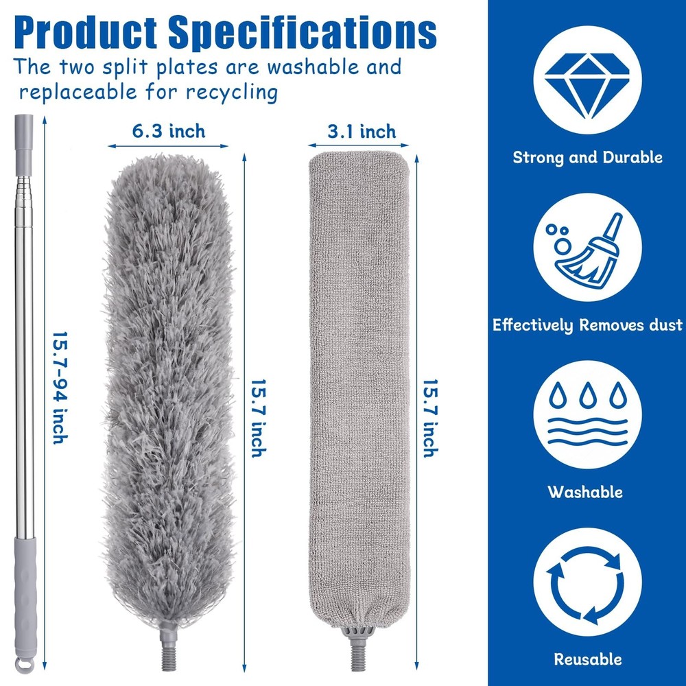 Feather Duster Set (4 Pieces), 30-100 inch Microfiber Retractable Gap Duster ...