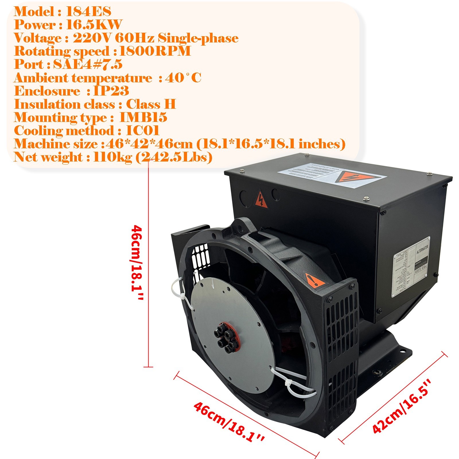 220V 1-Phase Brushless Excitation Alternator 60HZ Pure Copper Wire Generator