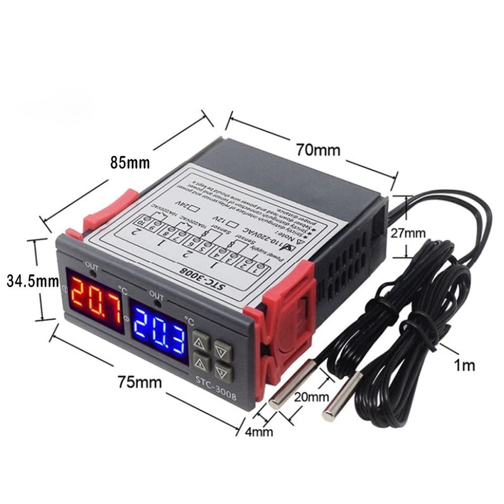Temperature Thermostat Controller, -3008 Digital Display Probe Sensor for Far...