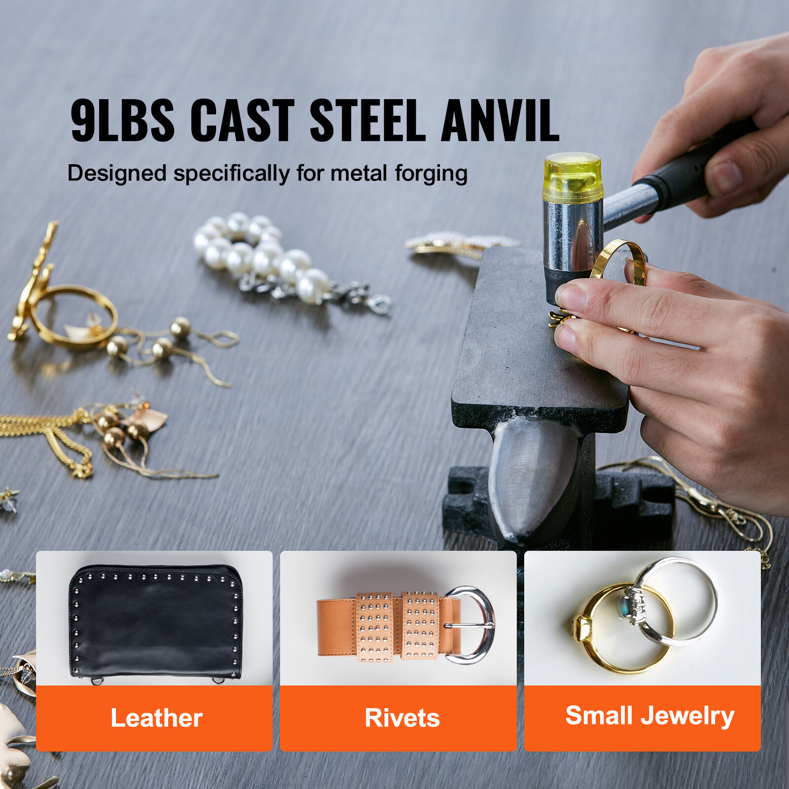 VEVOR Single Horn Anvil 8.8 lbs Cast Steel Anvil Blacksmith Forging Metalwork