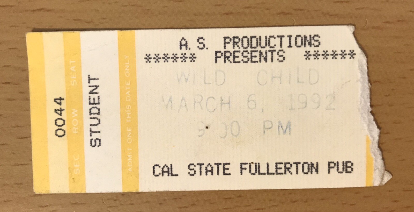 1992 THE DOORS TRIBUE BAND WILD CHILD CAL STATE FULLERTON CONCERT TICKET STUB