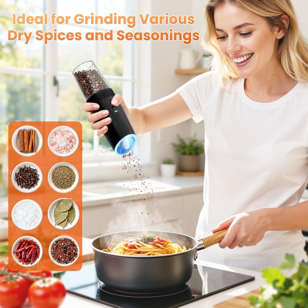 Gravity Electric Salt and Pepper Grinder Set with LED Light, Automatic Rechar...