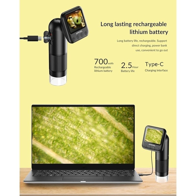 Portable Digital Microscope 400X 800X LCD Screen Rechargeable Educational Tool