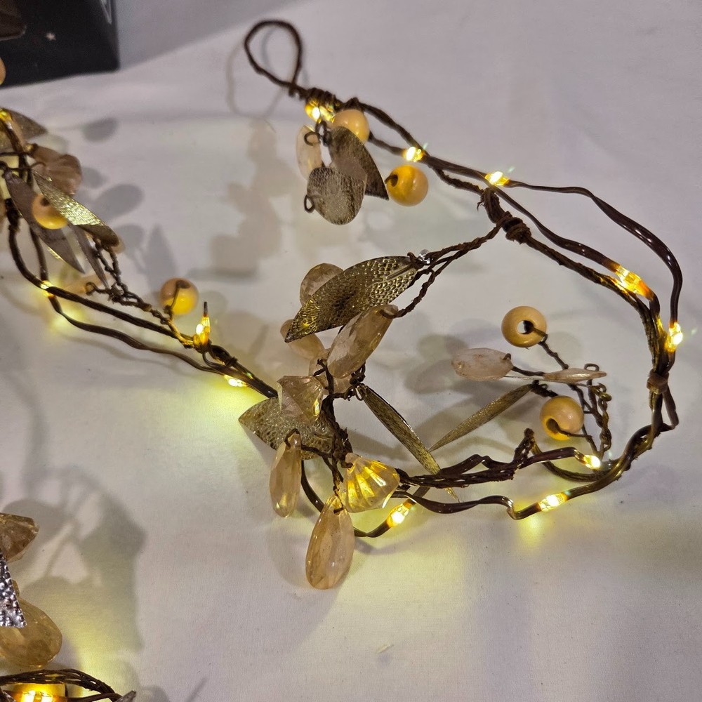 Pottery Barn Rustic Leaf String Lighted Garland 6ft Mini LED Wedding Holiday NIB