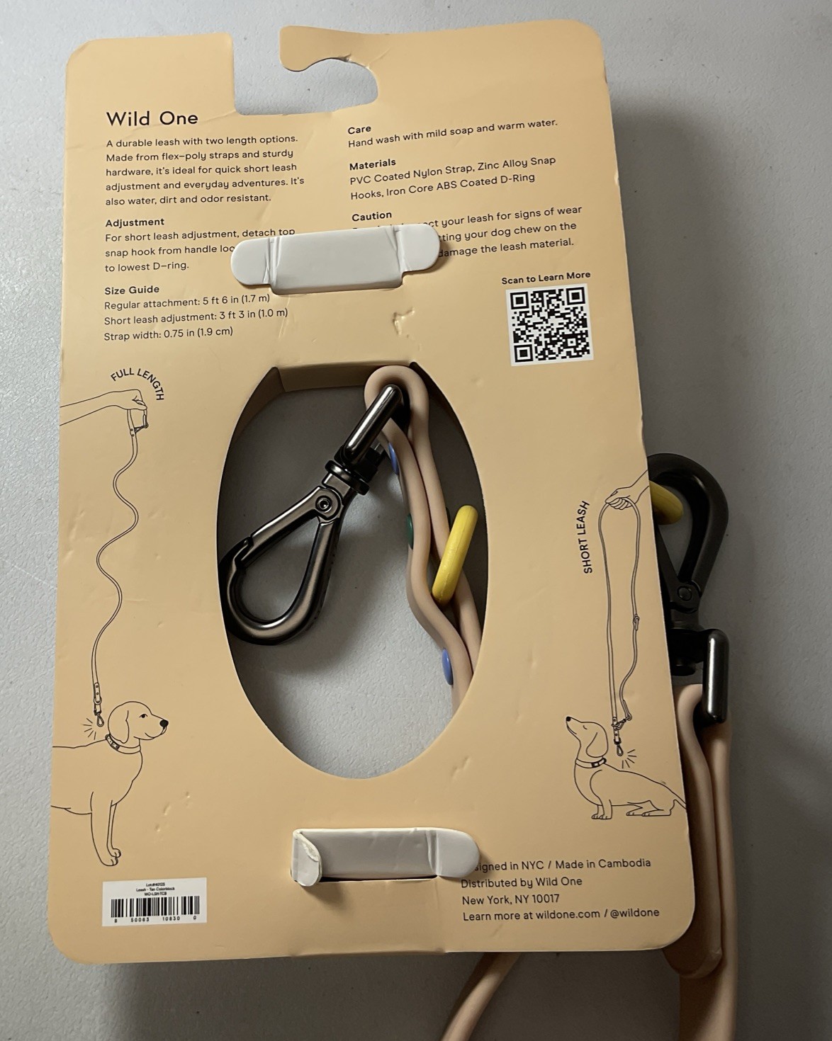 Wild One Standard Dog Leash Up To 80 Lbs - Tan - Leash Adjustable 3’3”-5’6”-NEW