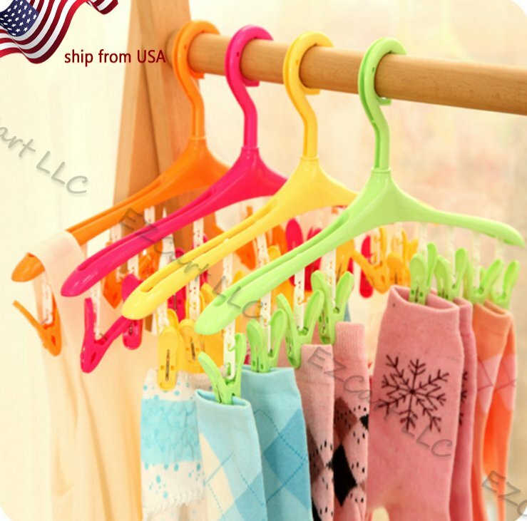Multi-Function Underwear Socks Clothes Laundry Hanger Drying Rack + 8 Clips Pegs