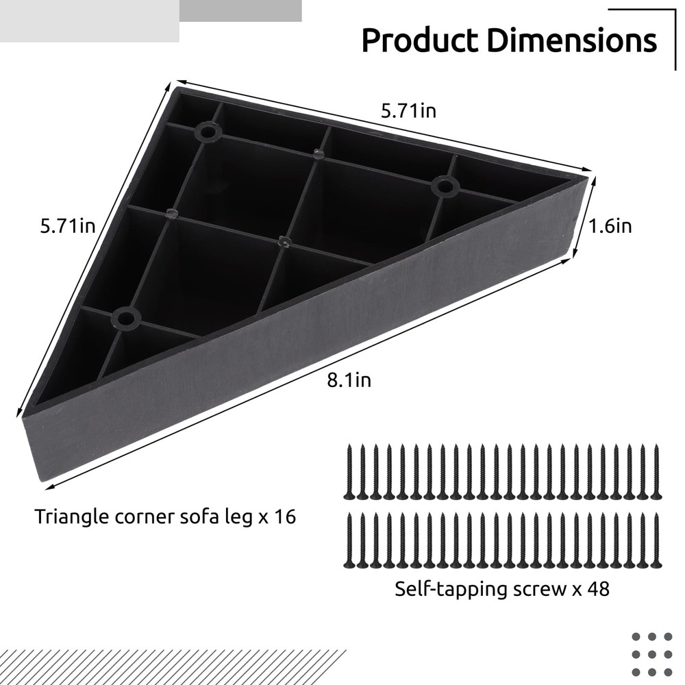 Homaisson 16pcs Couch Legs Replacement Plastic Triangle Corner Sofa Legs Blac...
