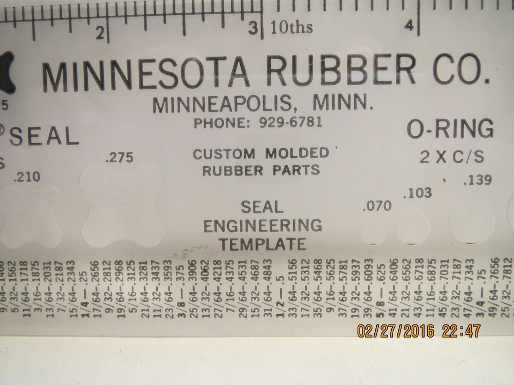 Minnesota Rubber Co. Quad Ring and O Ring Template