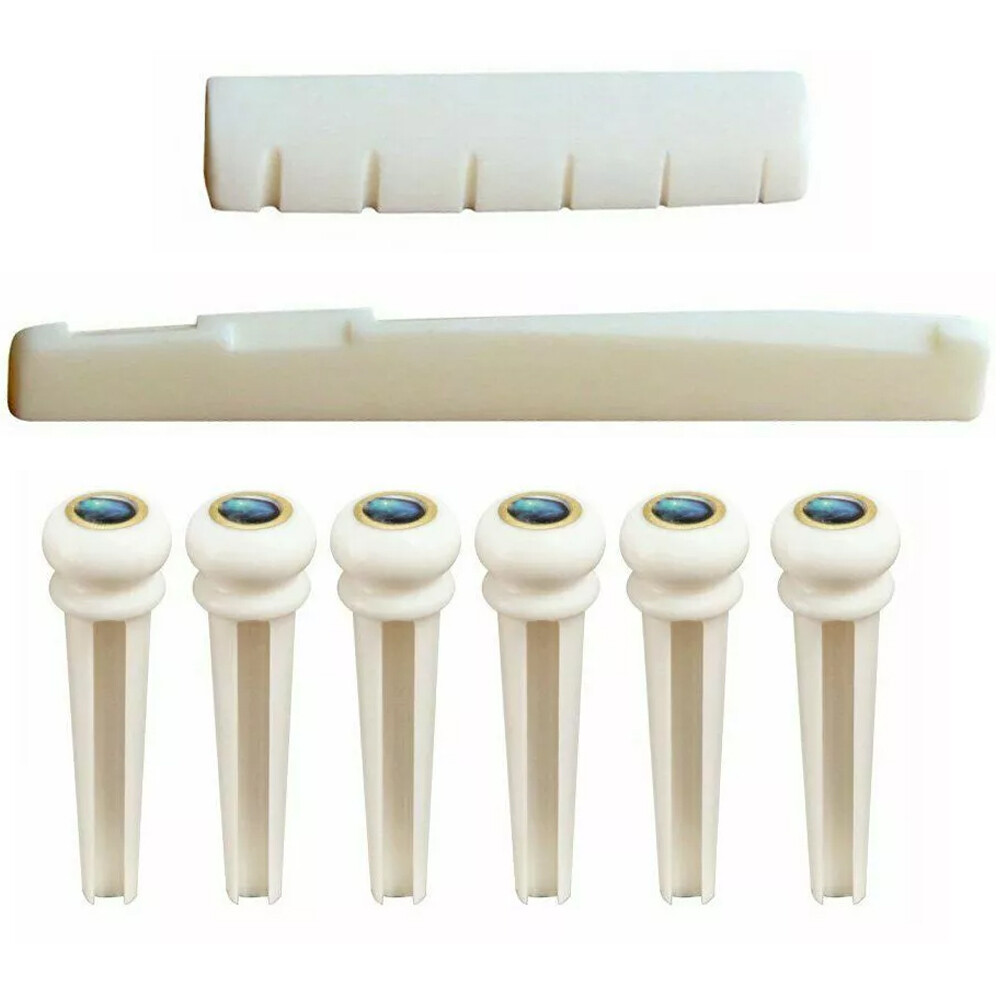 1 Set Cattle Bone Guitar Saddle Nut Pins String Peg Acoustic Bridge Luthier