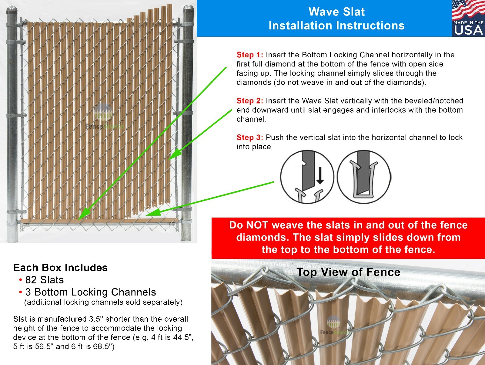 Chain Link Fence Privacy Slats - Single Wall - Bottom Locking Slat - 9 Colors