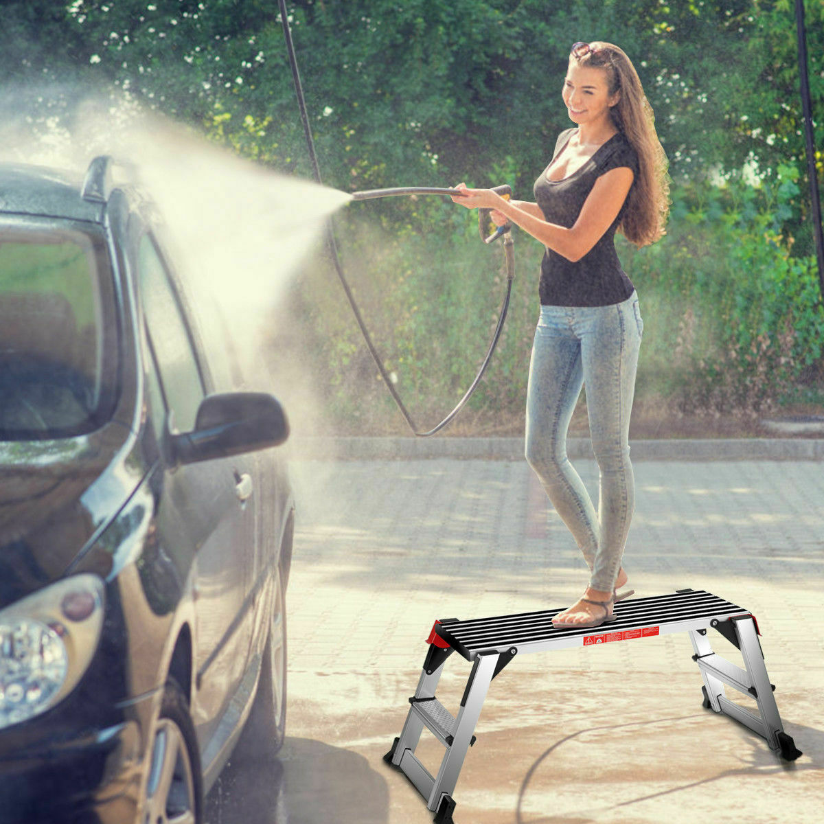 Aluminum Step Stool Folding Bench Work Platform Non-slip Drywall Ladder 330lbs