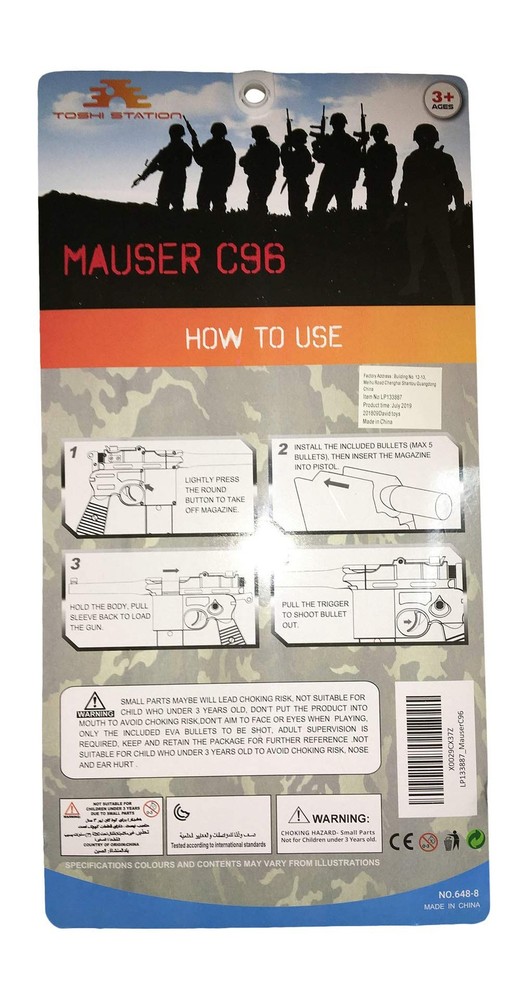 Mauser C96 Toy Gun with Soft Bullets, 7 Round Ejectable Magazine, Removable B...