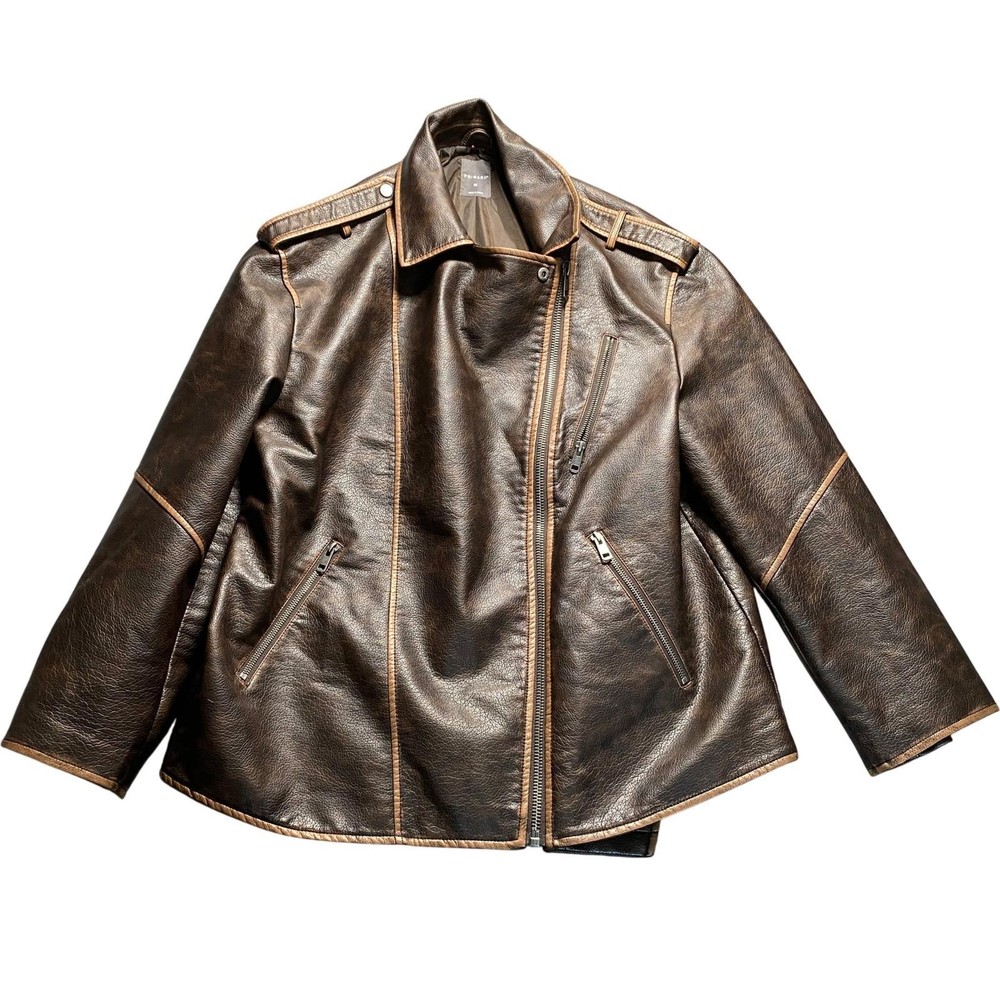 PRIMARK Jacket Medium Brown Men's Zip Biker Style Motorcycle