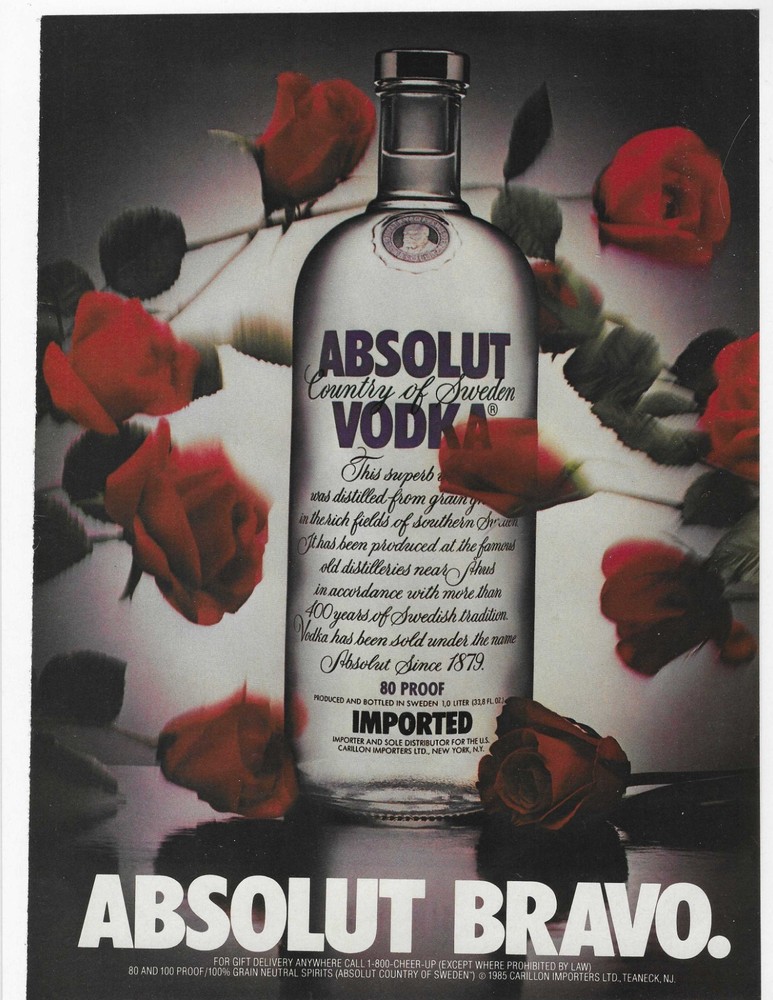 ABSOLUT BRAVO.   VODKA  ORIGINAL PRINT AD
