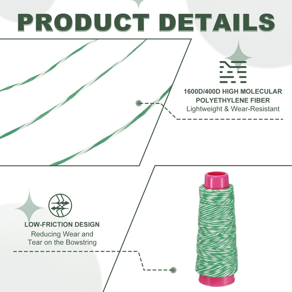 Archery Bow String Serving Thread Bowstring Thread 1600D & White/Green