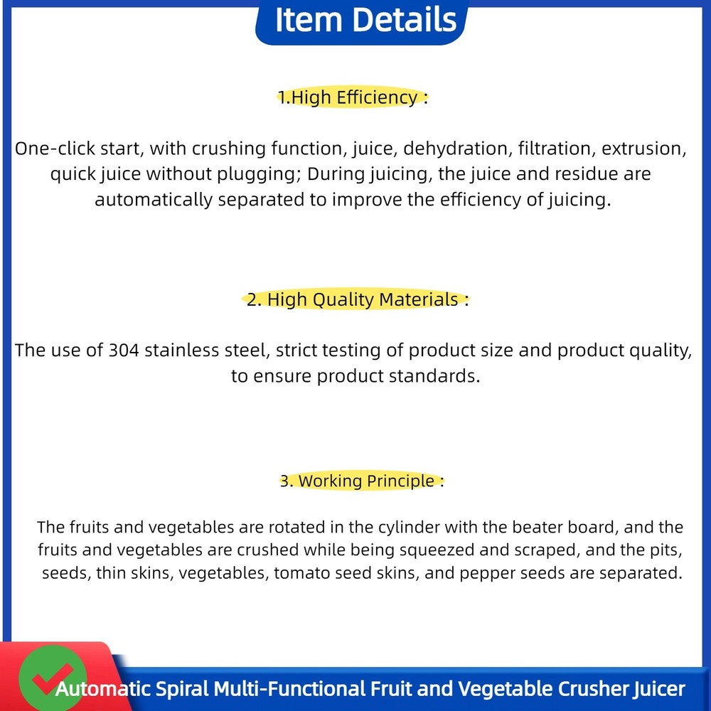 Spiral Fruit Vegetable Crusher Juicer LiquidizerMulti-function Beverage Machine