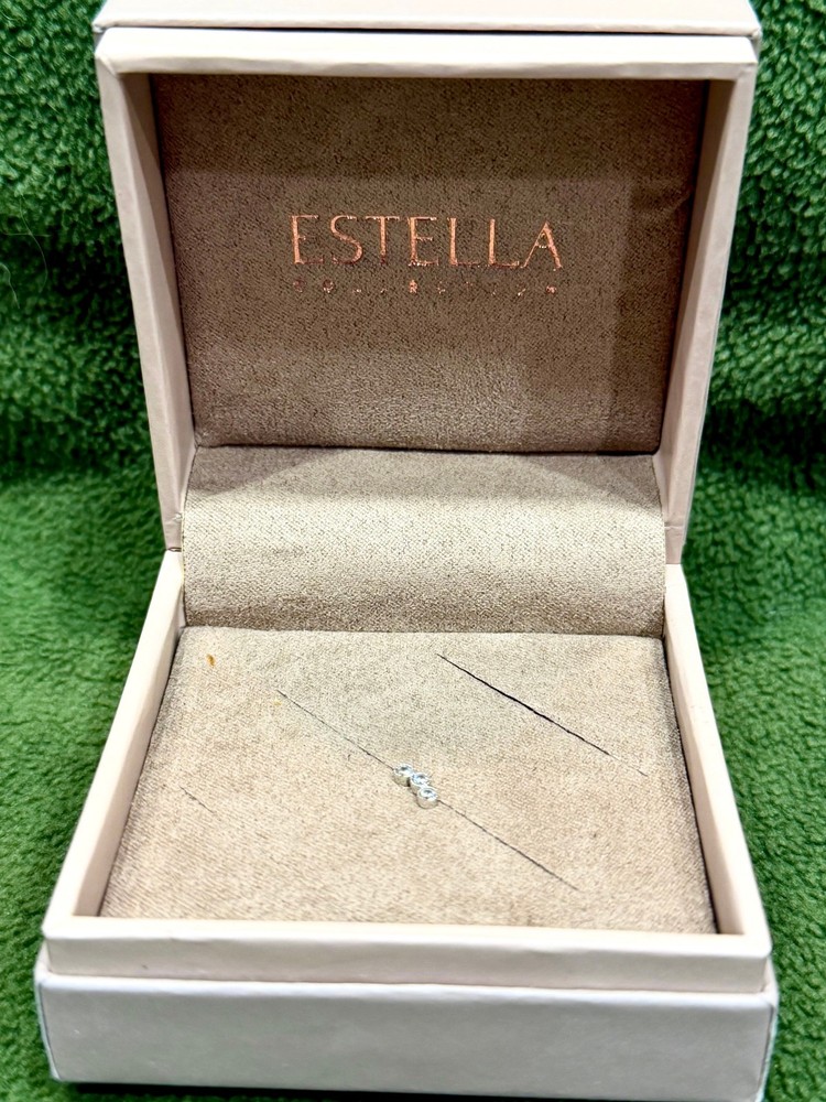 Estella Triple CZ Flat Back Stud Earring Milgrain In Solid 14k White 5 mm Back