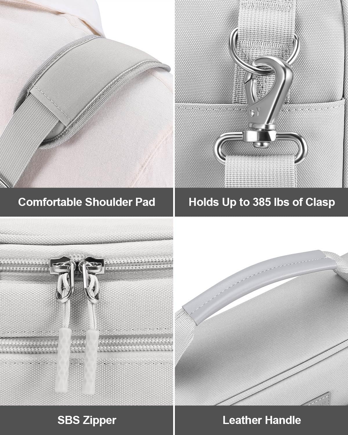 HINOOR 3-Inch D-Ring Zipper Binder w/ Shoulder Strap Holds Up To 700 Sheets Gray