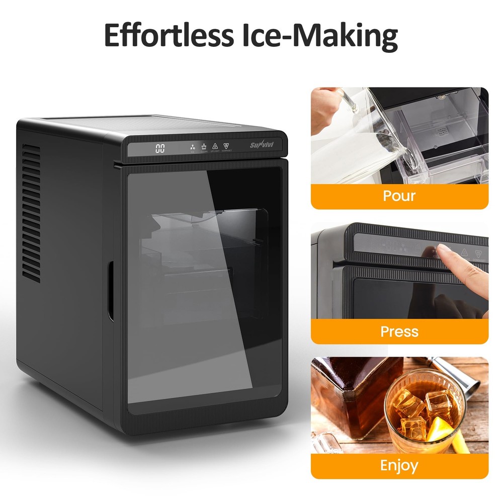 Clear Ice Maker, Countertop Ice Machine with 1.6" Square Ice Cubes, Compact E...