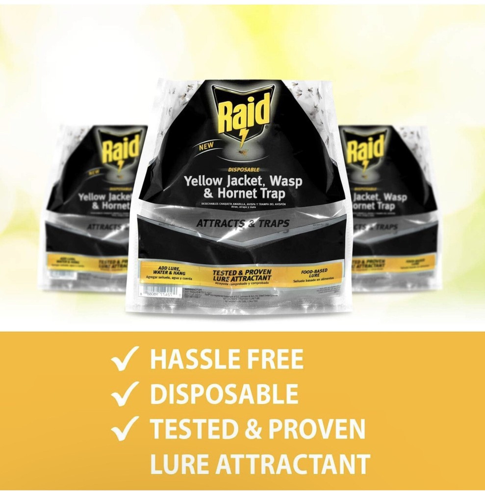 Raid 3 Pack Disposable Traps Yellow Jackets,  Wasps and Hornets
