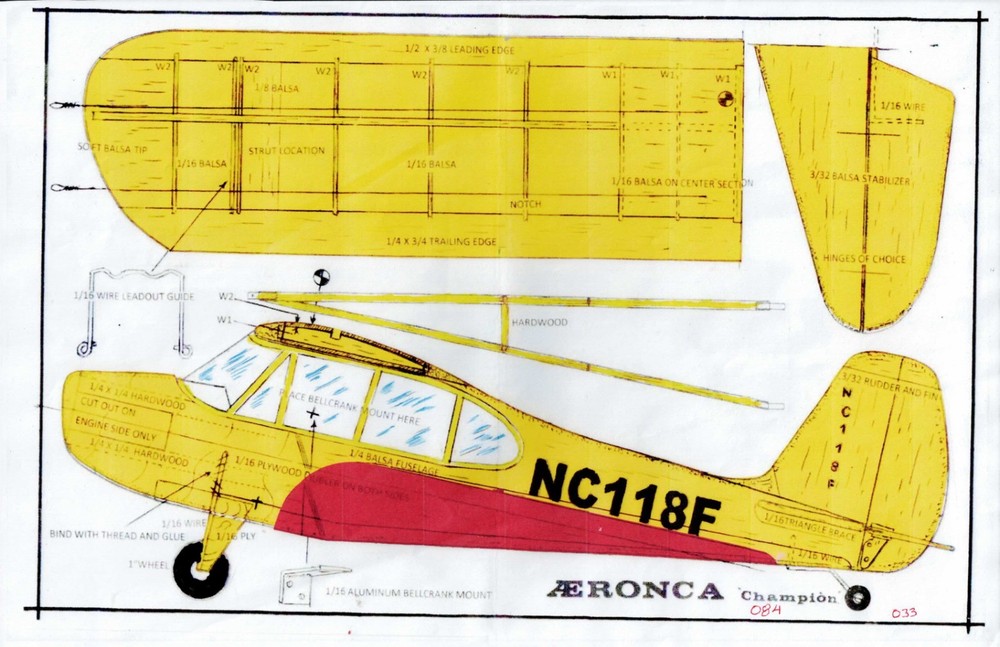 1/2 A profile Aeronca Champion U-Control plans only