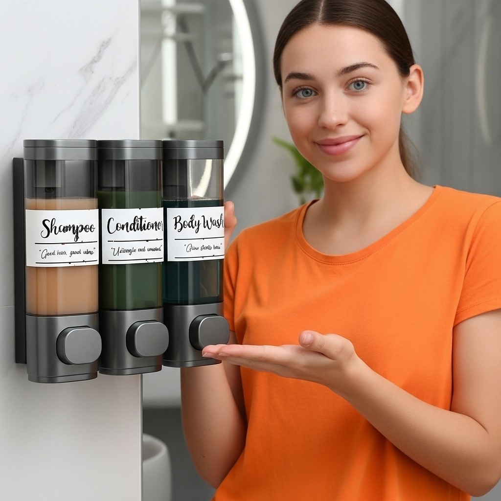 uMadeUs 3 Chamber Shower Dispenser - No Drill - Wall Mount - Easy Installation