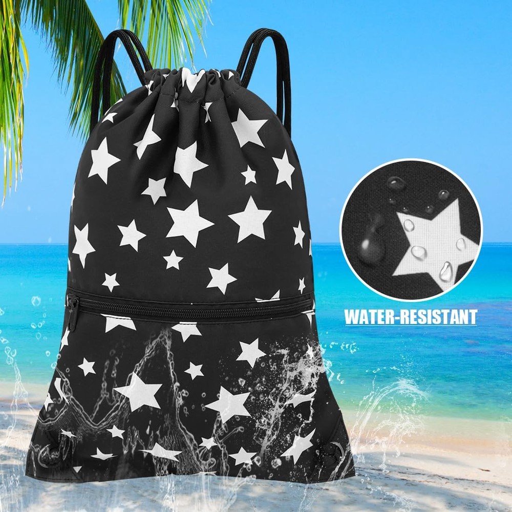 HOLYLUCK Drawstring Backpack Bag Sport Gym Sackpack One Size, White Star