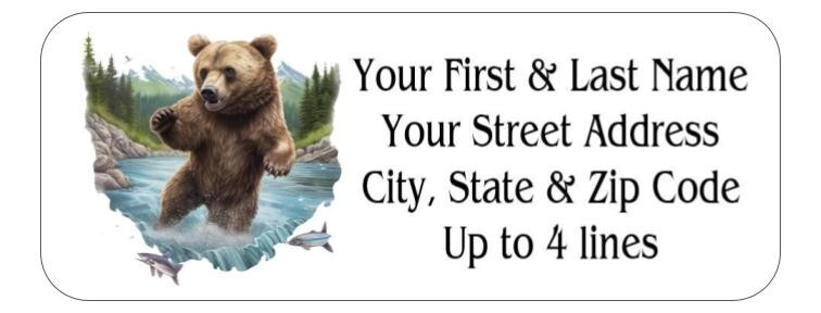150 Grizzly Bear Jumping Fish Return Address Labels Personalized