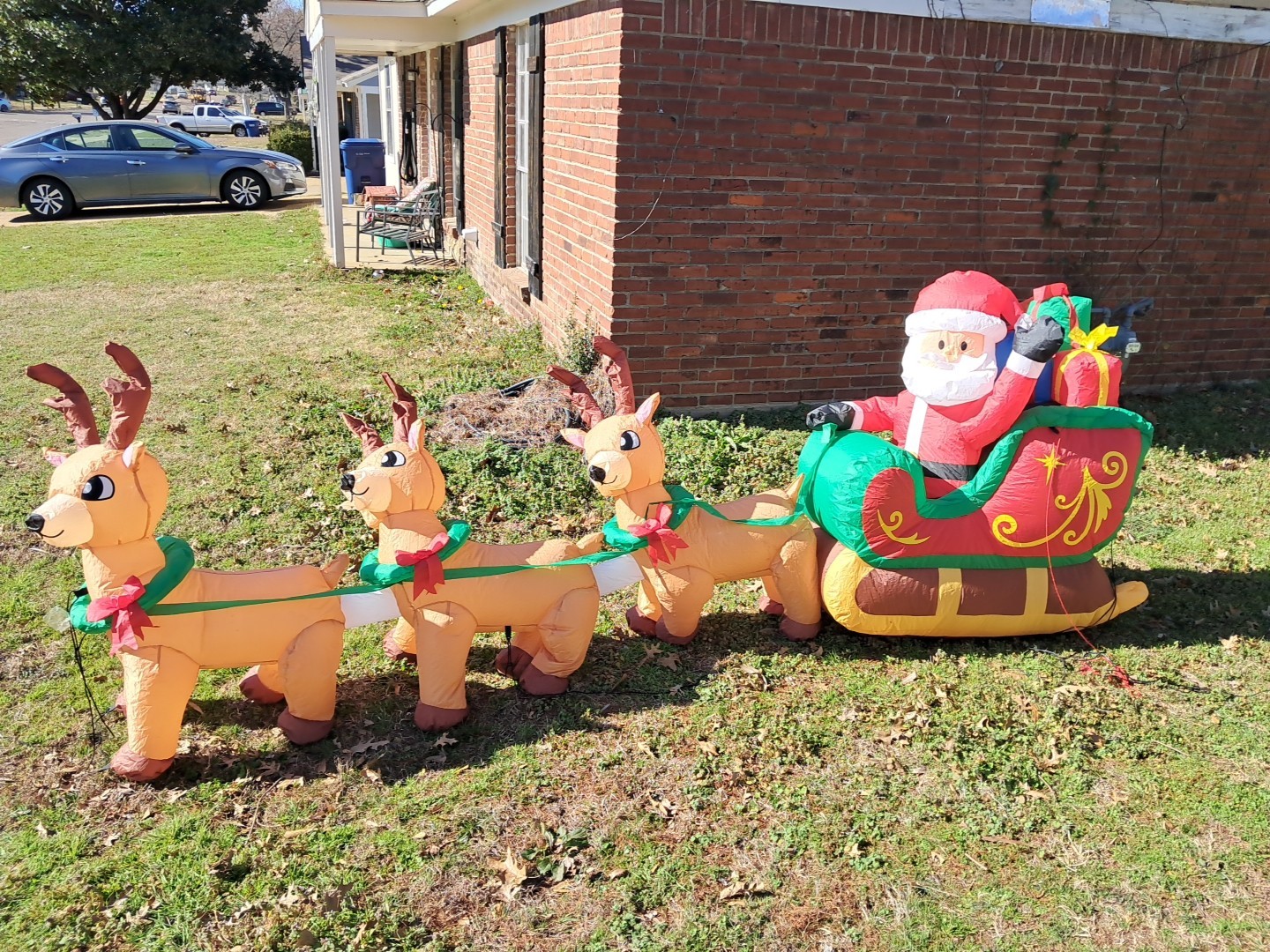 11 Ft Long Christmas LED Inflatable Santa Sleigh Reindeer Yard Lawn Decoration
