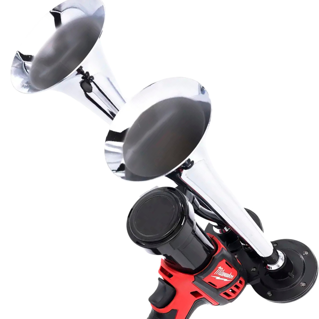 Milwaukee 18V Dual Train Horn Kit | Air Horn + 8Ah Battery | Chrome Set