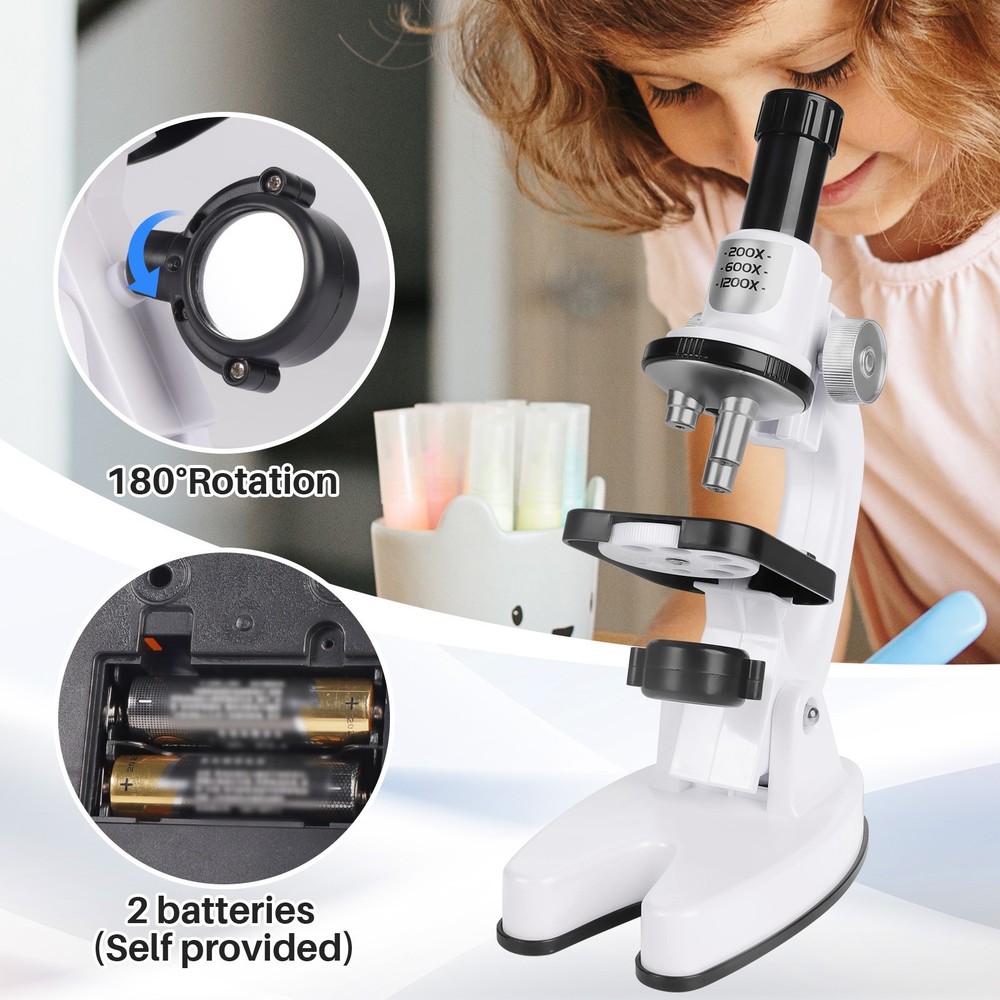 Microscope Kit for Kids 200X-/1200X High-Power Compound Microscope STEM Learning
