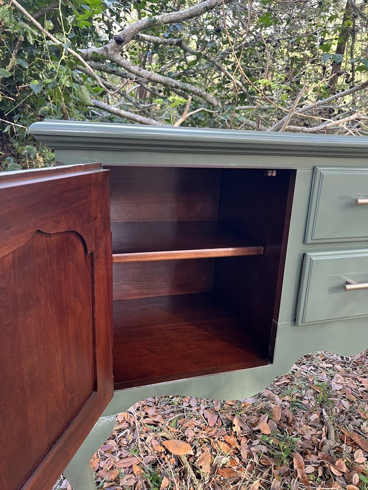 Refinished Solid Wood Thomasville Sideboard/ Credenza In Glossy Olive Green
