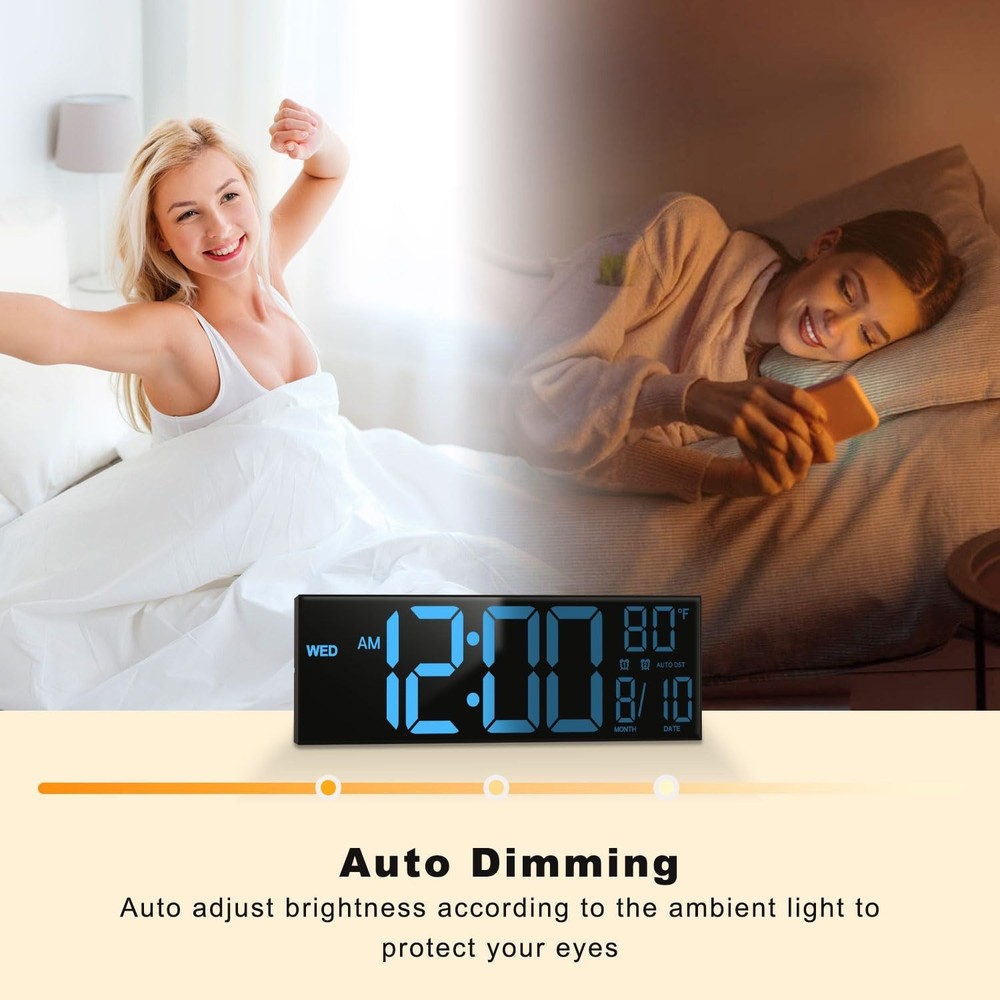 LED Wall Clock 16" with Large Display, Alarm,Timer, Temp,Date & Soft Night Light