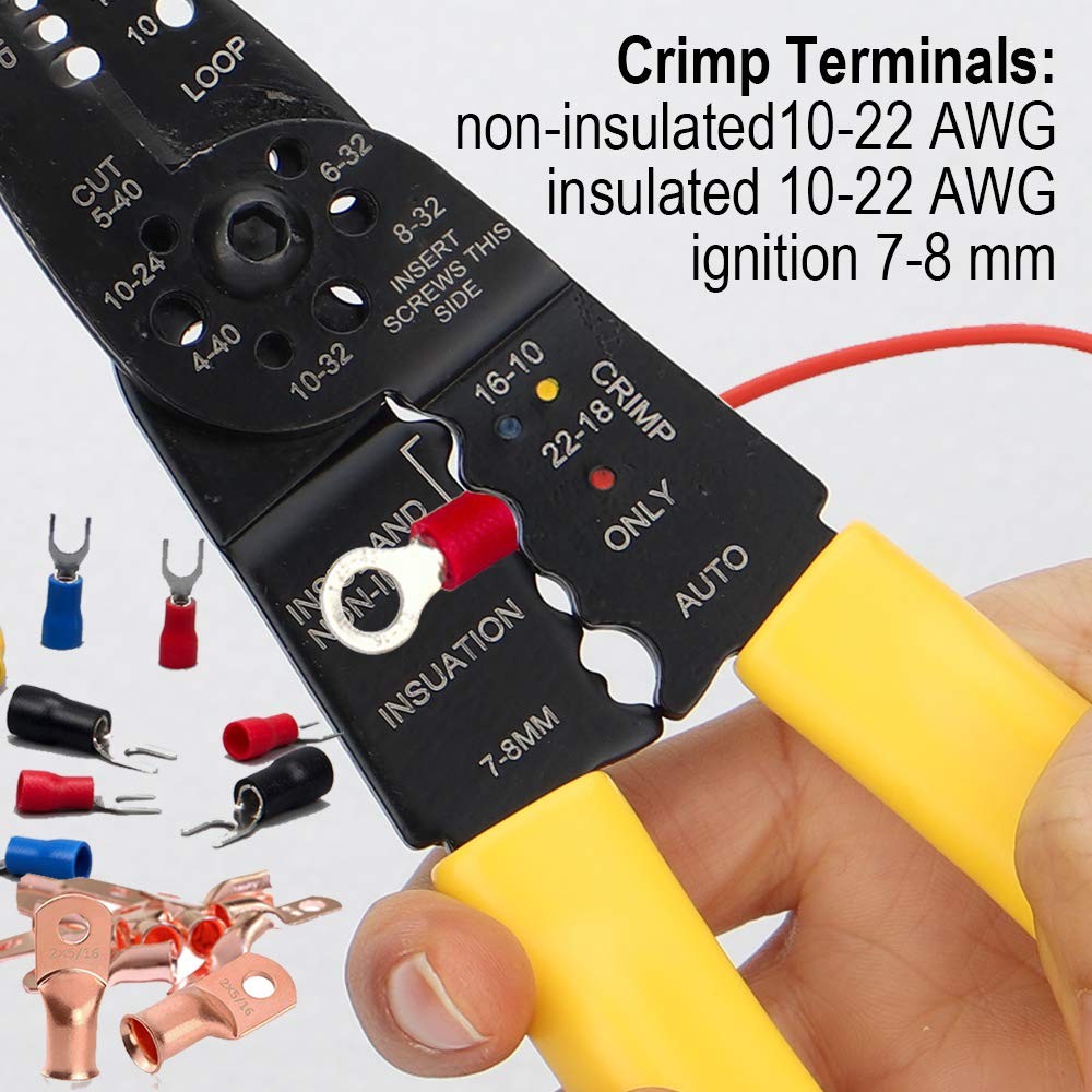 DOWELL Wire Stripping Tool Stripper Crimper Cutter Multifunction Yellow