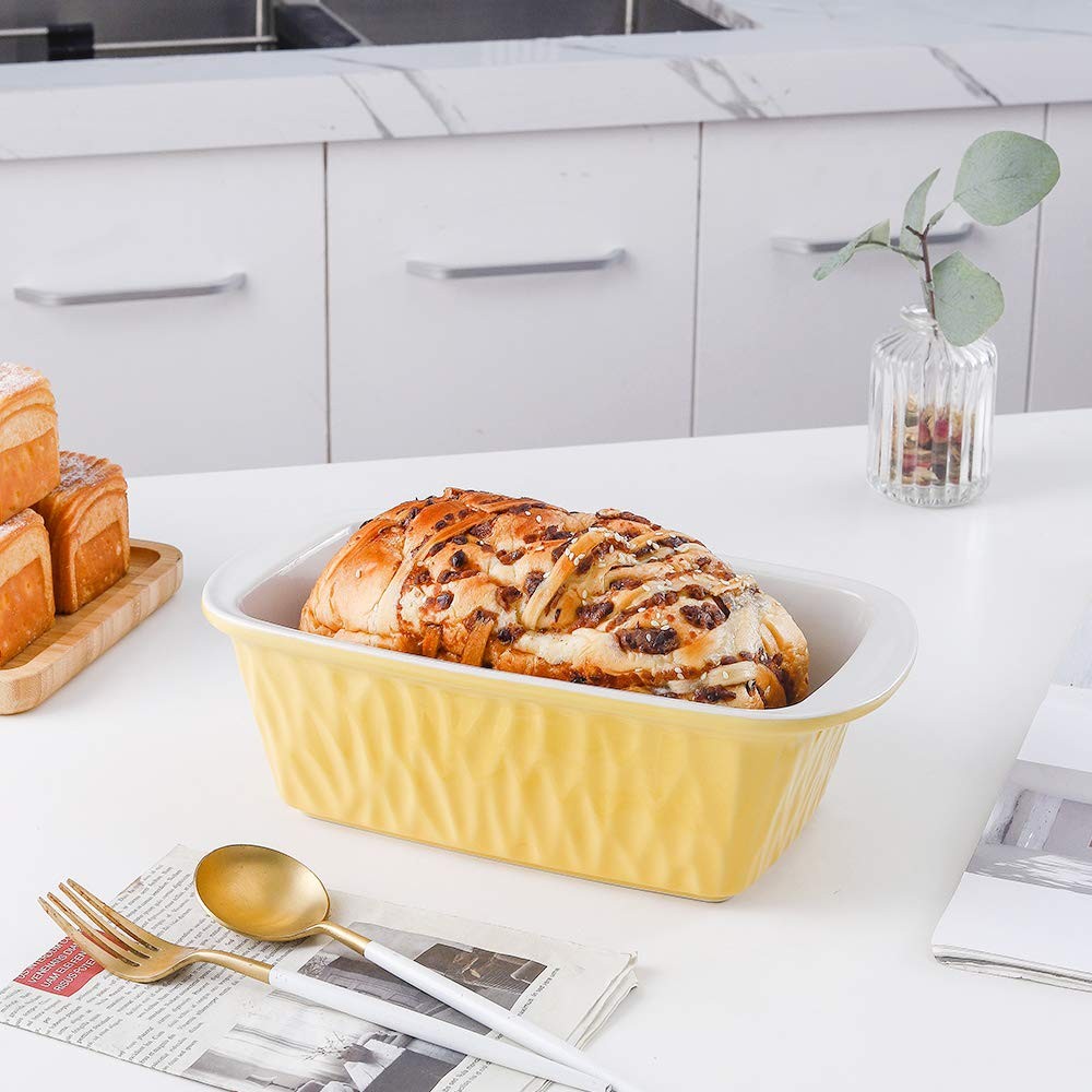 9 x 5 inch Yellow Ceramic Loaf Pan, Rectangular, Bread Baking, Texture Series