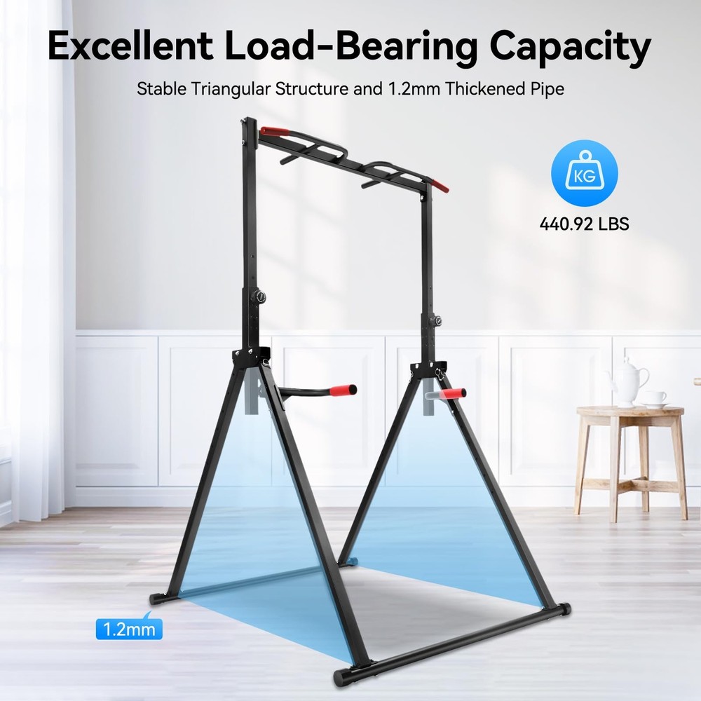 Foldable Pull Up Bar 5.74-7.55ft Height Adjustable Pull Up Dip Station Freest...