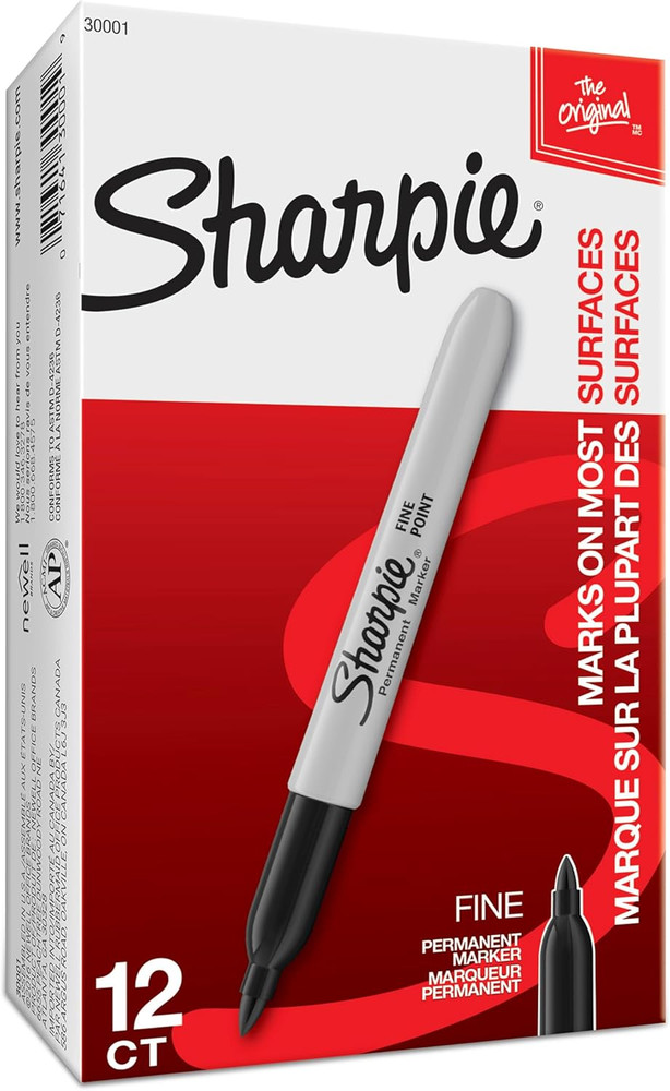 Permanent Markers, Fine Tip, Black, 12 Count - Office Supplies, Quick Drying, Fa