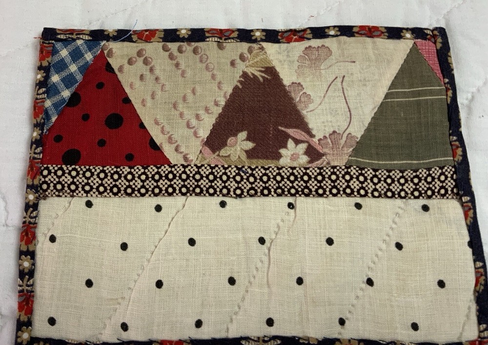 Vintage Patchwork Quilt Table Topper, Rectangle, Triangles, Polka Dots
