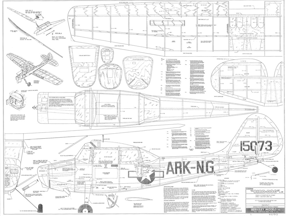 Berkeley/Fox L-19 BIRD DOG PLAN + SCALE DATA for 61" Span RC Model Airplane