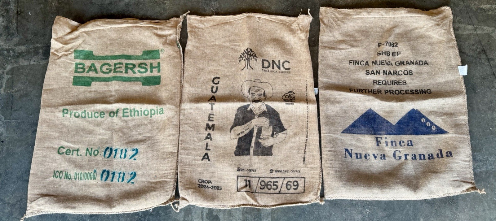 Assorted Burlap Jute Coffee Bean Bags Sacks-Lot Of (3) *See Pics/Description