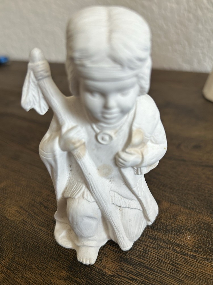 Ceramic Bisque Native American Nativity Set 17 Pc AS IS Feather Damage