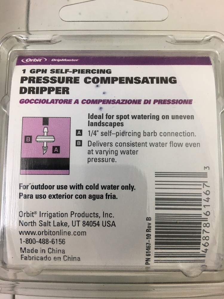 5 Paks/20pcs Orbit DripMaster 1 GPH Self Piercing Pressure Compensating Dripper