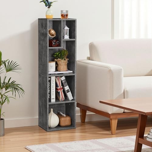 VECELO 4-Tier Bookcase, Modern Storage Cabinet with Height Difference Shelves fo